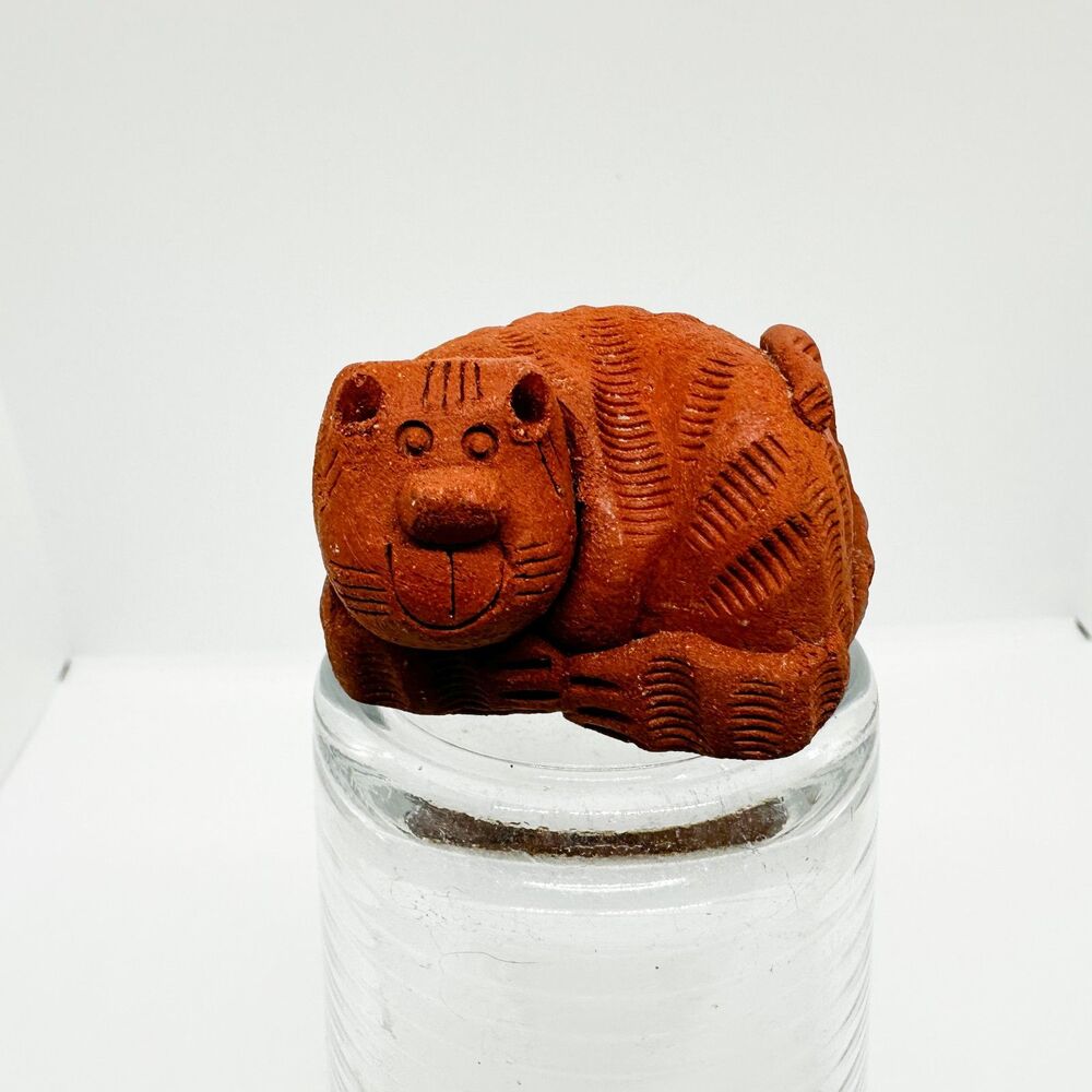 Vintage Terra Cotta Pottery Sleeping Cat Figurine Cottagecore